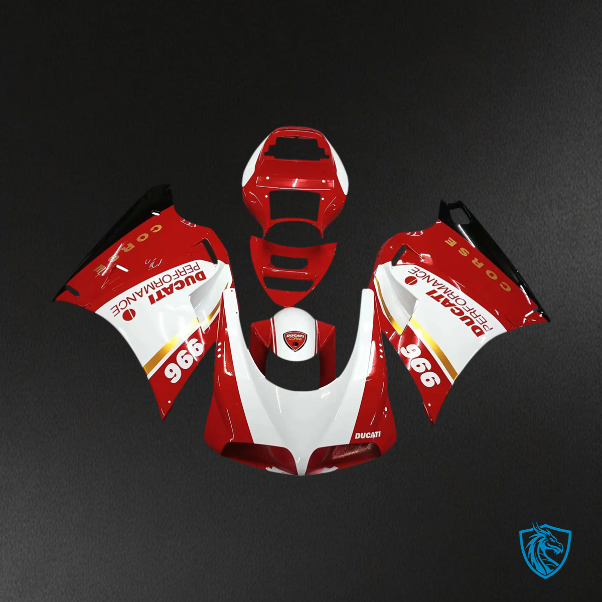 Ducati 996 748 (1996–2002) Fairing Set - Red and White Style 1 - ABS Bodywork