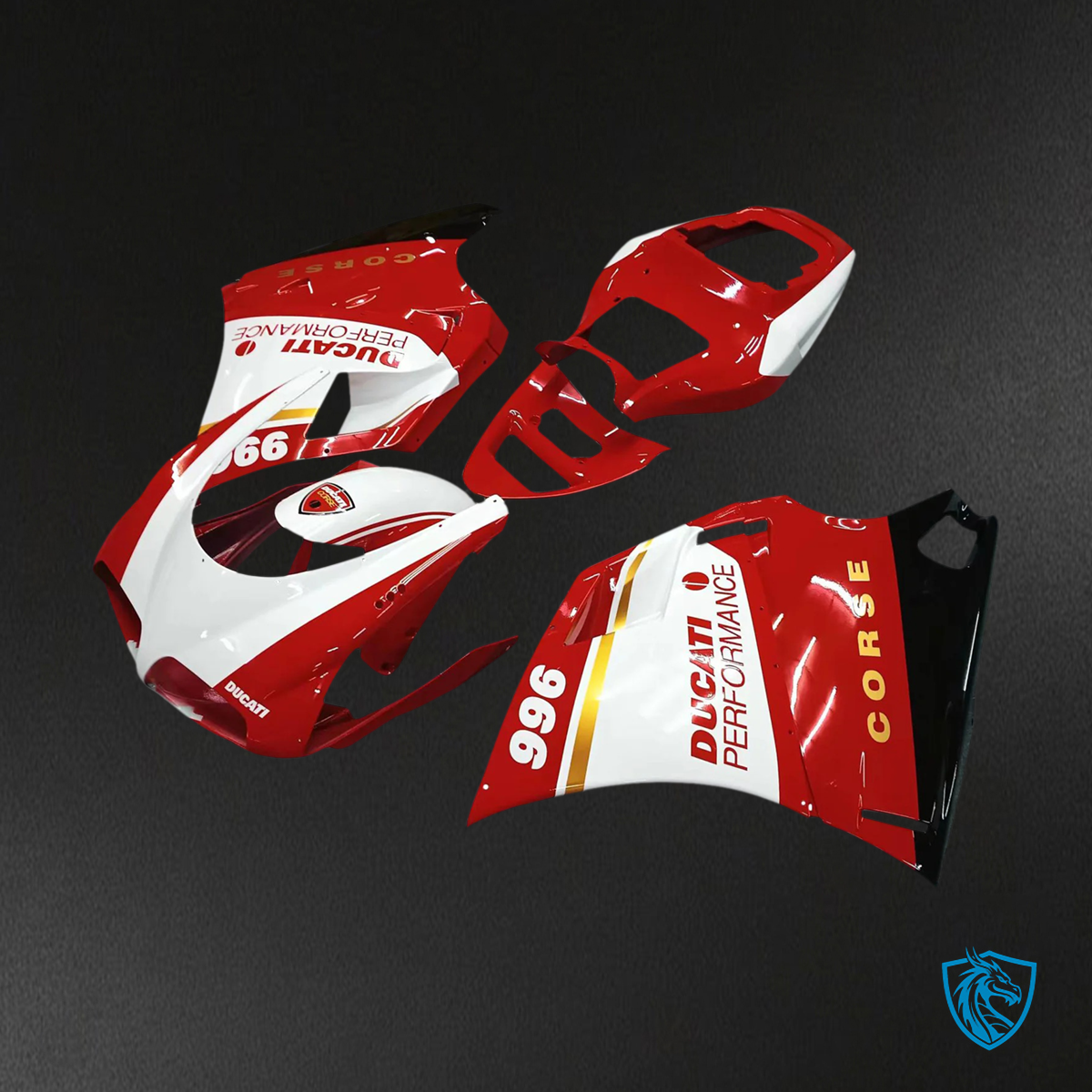 Ducati 996 748 (1996–2002) Fairing Set - Red and White Style 1 - ABS Bodywork