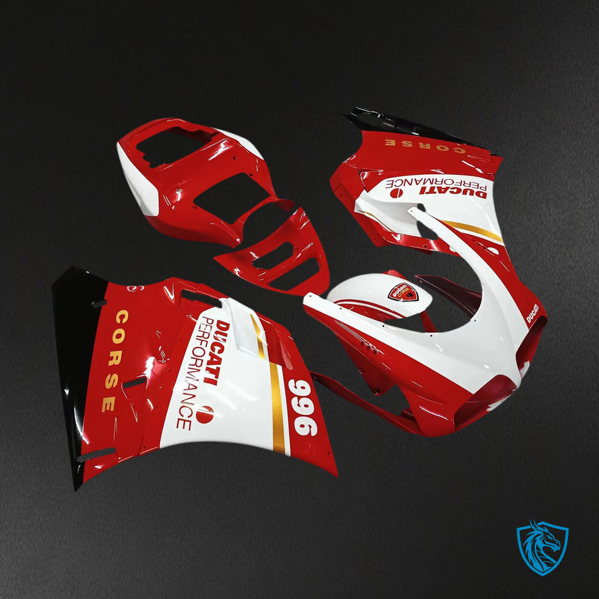 Ducati 996 748 (1996–2002) Fairing Set - Red and White Style 1 - ABS Bodywork
