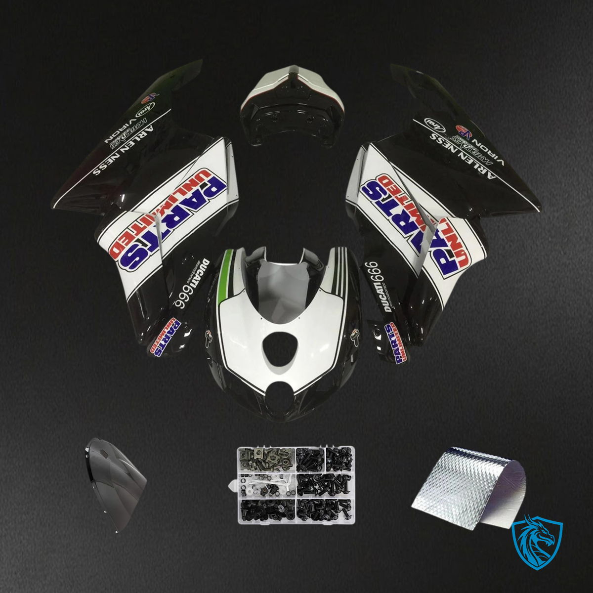 Ducati 999 749 (2003 2004) - Fairing Kit - Black & White Style 2 - ABS Bodywork