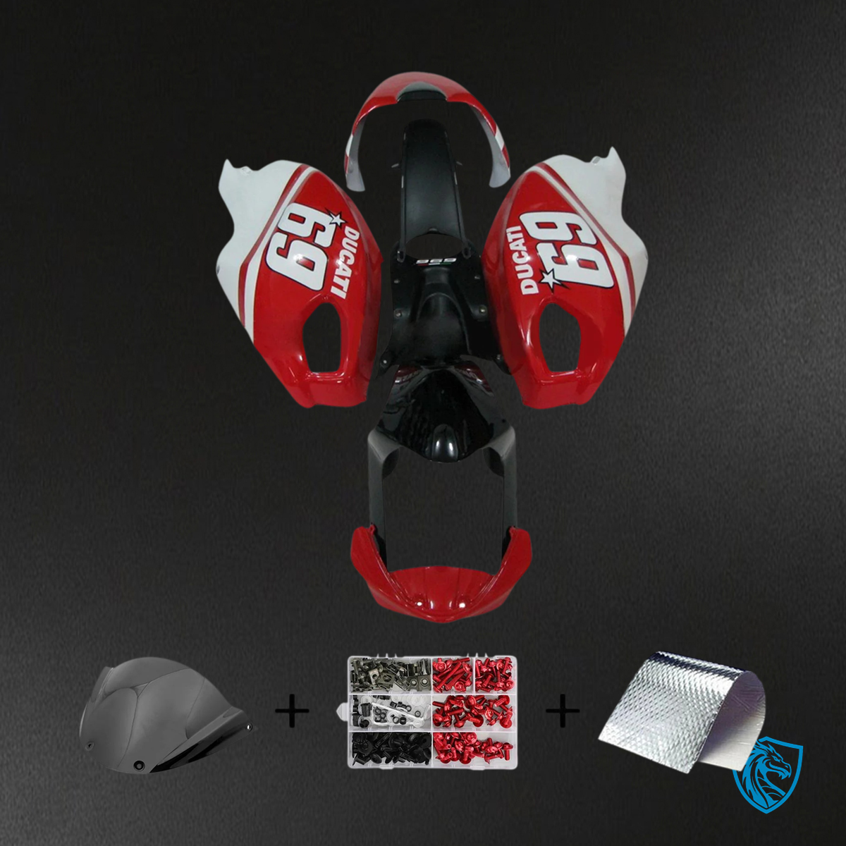 Ducati All Years Monster 696 796 1100 S EVO - Fairing Kit - Red & White Style 2 - ABS Bodywork