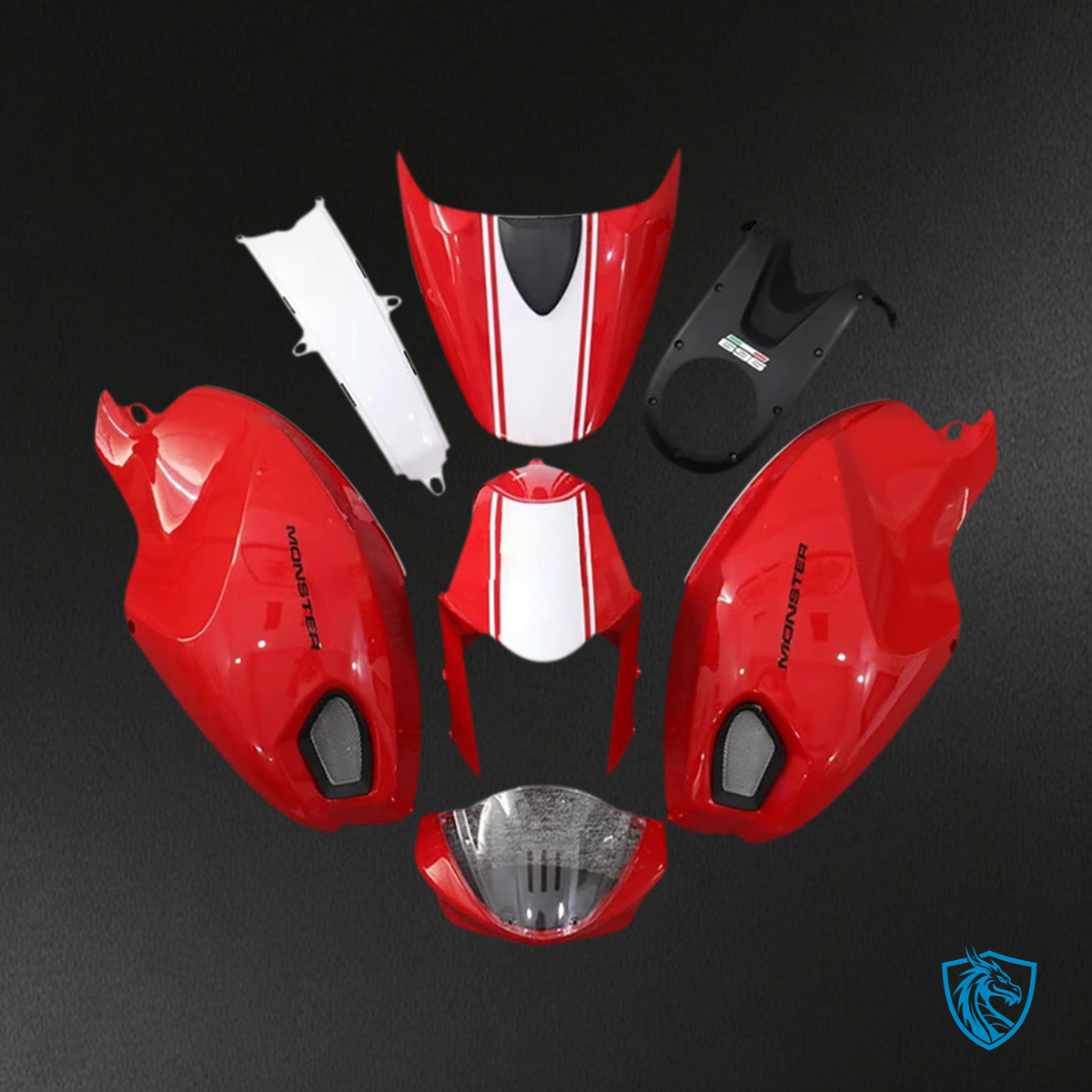 Ducati Monster 696 796 1100 S EVO All Years Fairing Kit - Red and White - ABS Bodywork