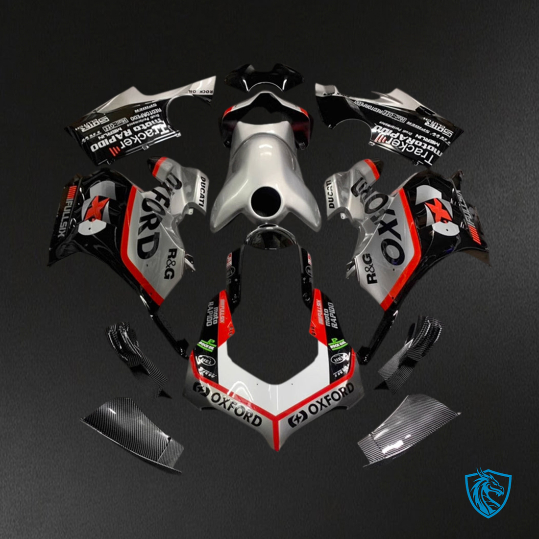 Ducati Panigale V4-V4S 2019-2022 V4SP-V4R (2020-2021) Fairing Kit - Black, Grey, and Red - ABS Bodywork-