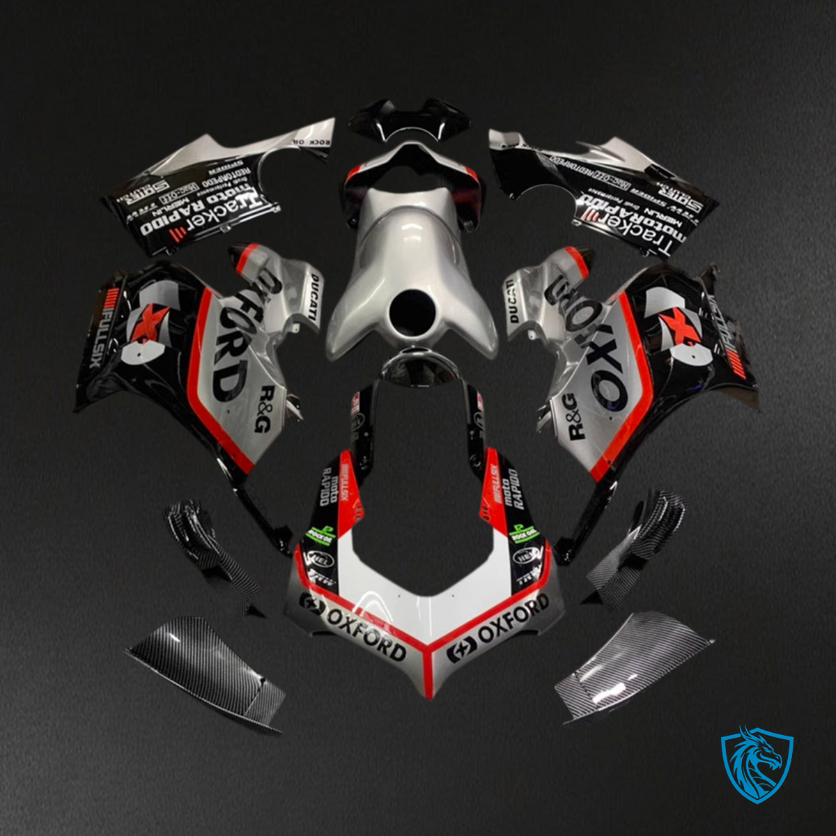 Ducati Panigale V4-V4S 2019-2022 V4SP-V4R (2020-2021) Fairing Kit - Black, Grey, and Red - ABS Bodywork-