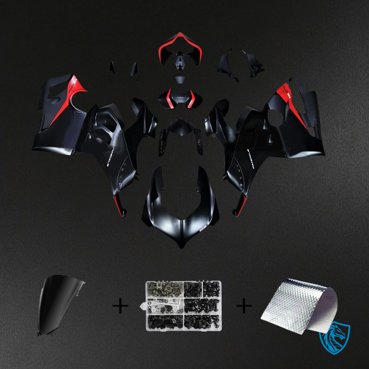 Ducati Panigale V4 V4S 2020-2021 Black & Red ABS Fairing Kit - Front View
