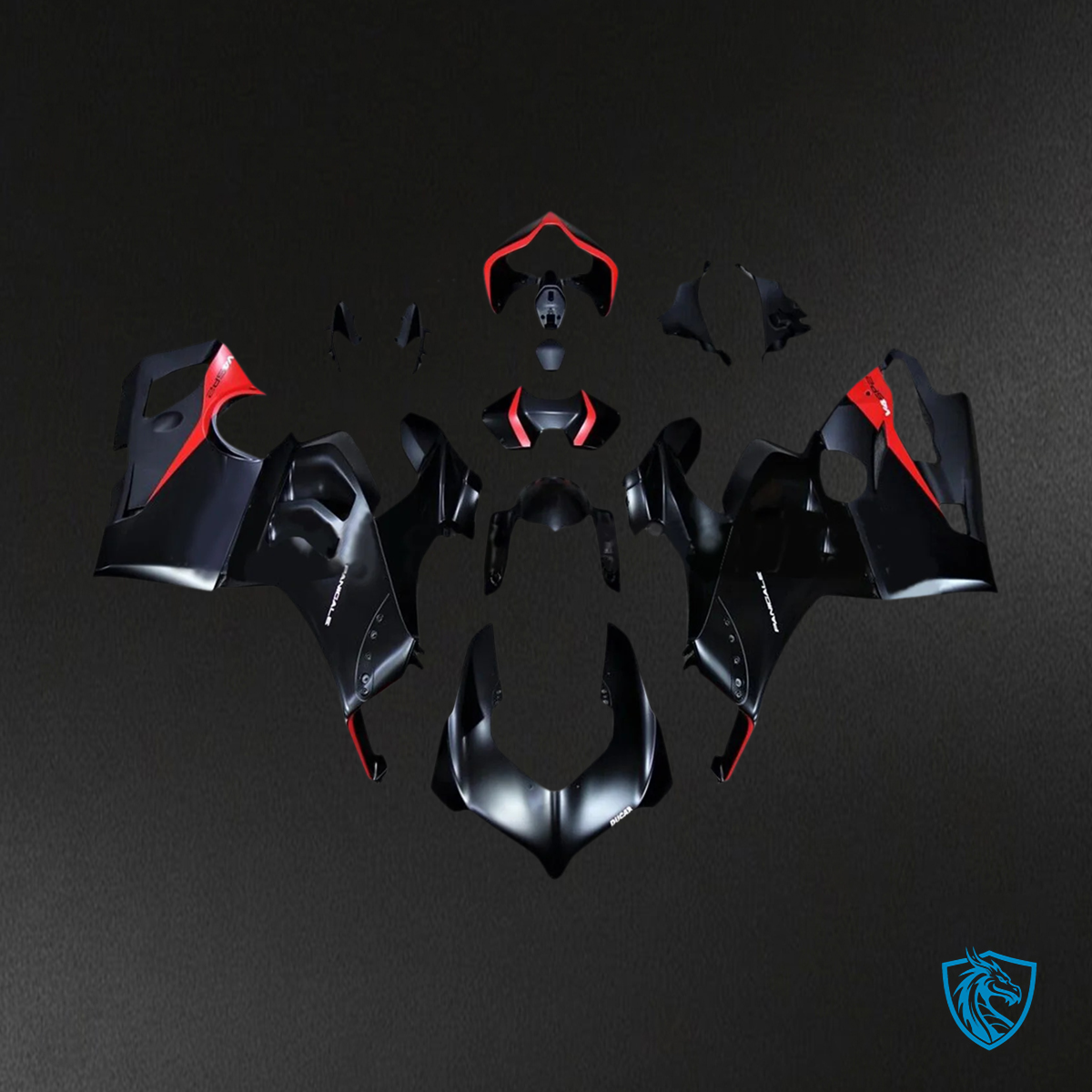 Ducati Panigale V4 V4S 2020-2021 Black & Red ABS Fairing Kit - Side View