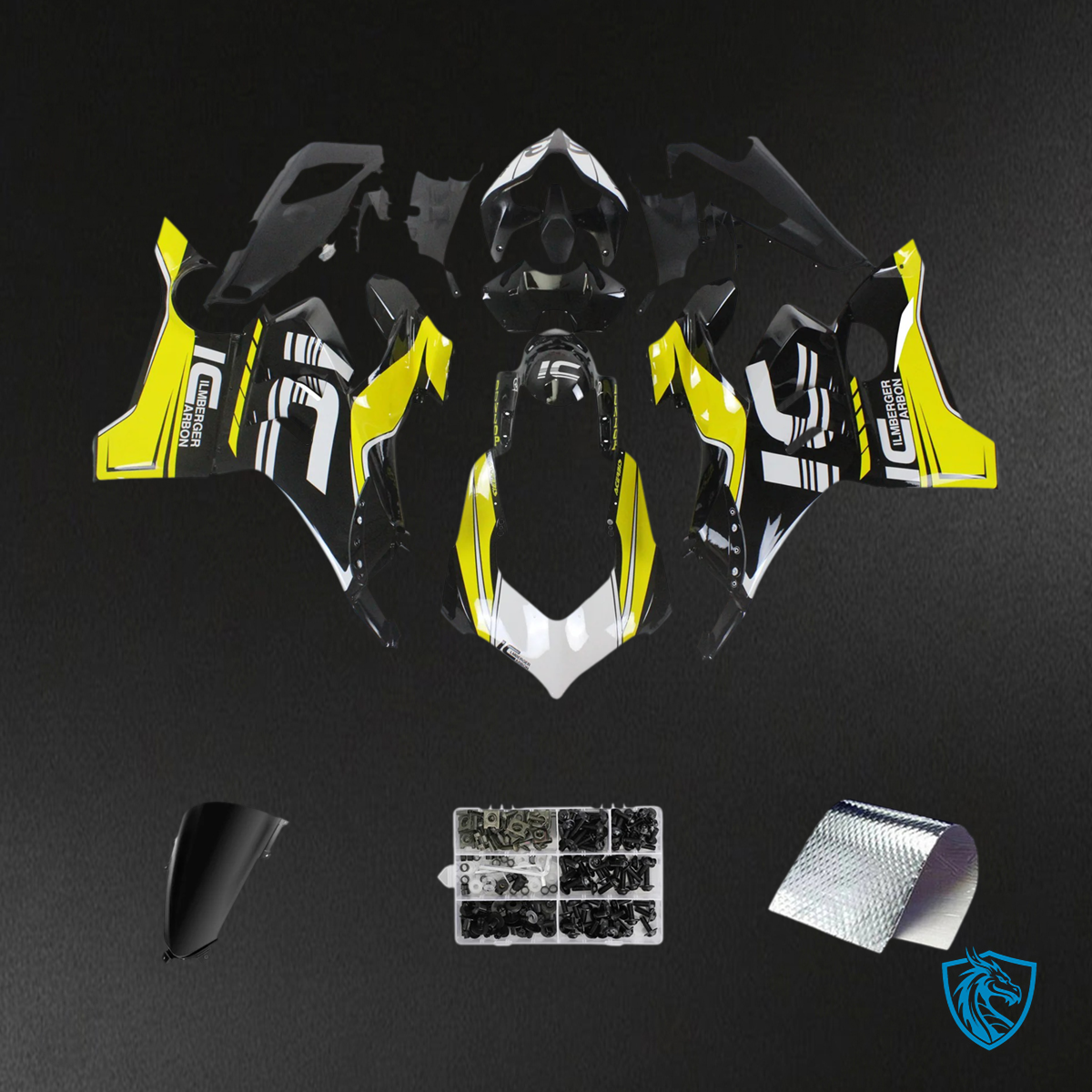 Ducati Panigale V4 V4S 2020-2021 Black & Yellow ABS Fairing Kit - Front View