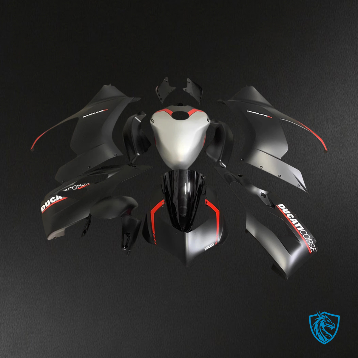 Ducati V2 (2020-2024) Matte Black & Silver - Fairing Kit