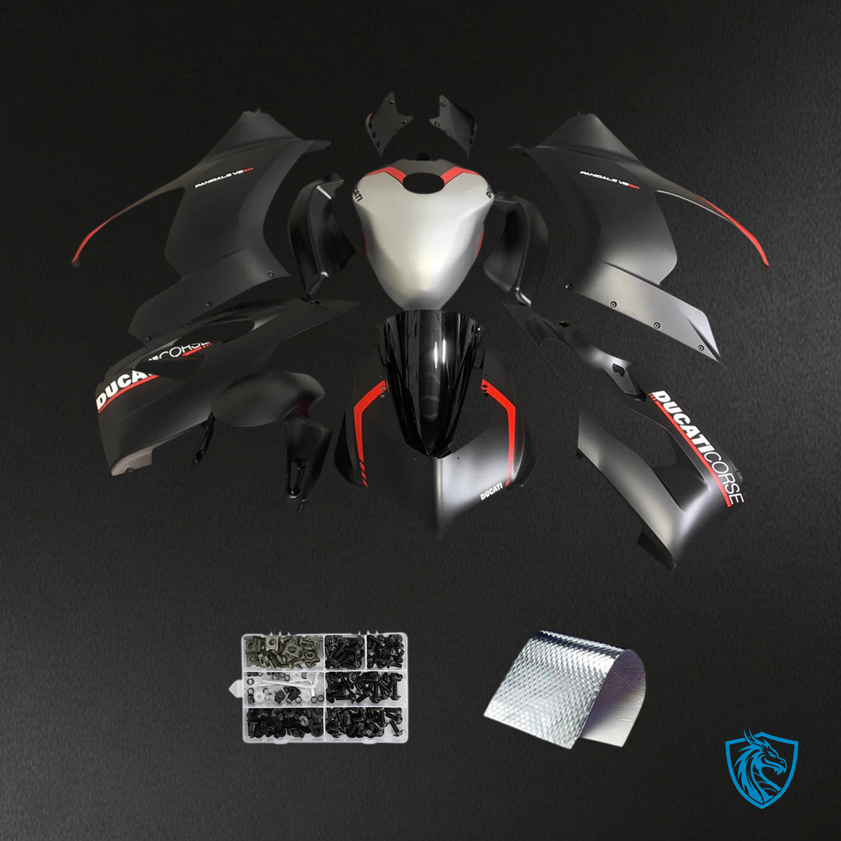 Ducati V2 (2020-2024) Matte Black & Silver - Fairing Kit
