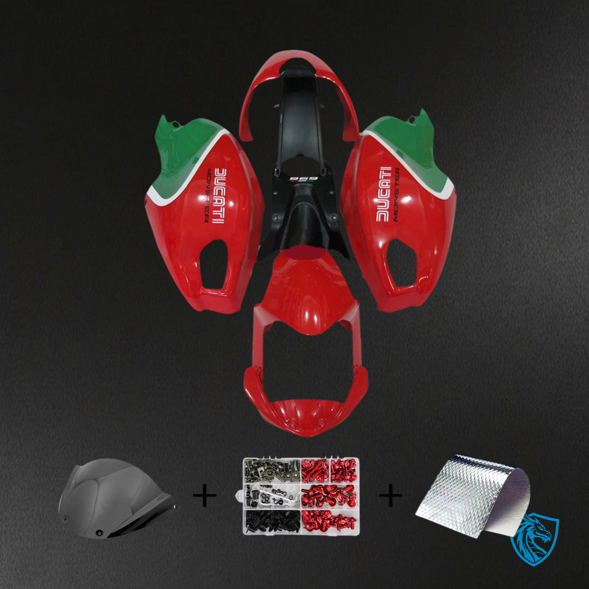 Ducati All Years Monster 696 796 1100 S EVO - Fairing Kit - Red & Green - ABS Bodywork