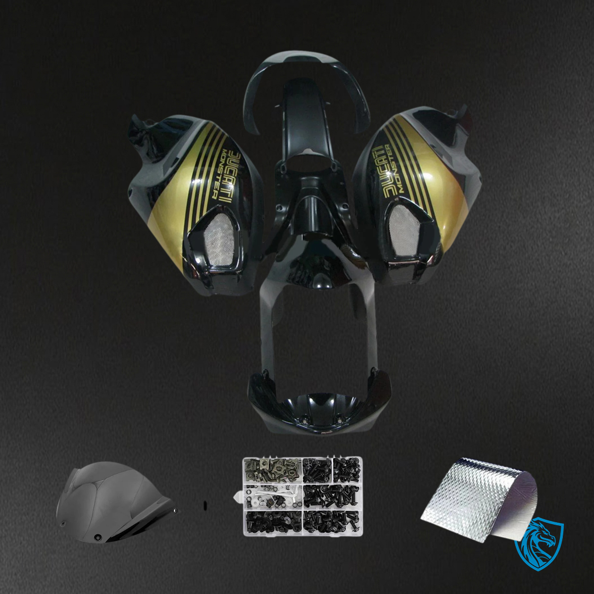 Ducati All Years Monster 696 796 1100 S EVO - Fairing Kit - Black & Gold - ABS Bodywork