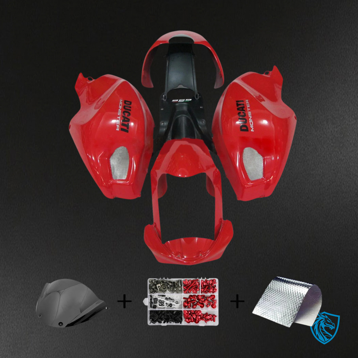 Ducati All Years Monster 696 796 1100 S EVO - Fairing Kit - Red & Black - ABS Bodywork