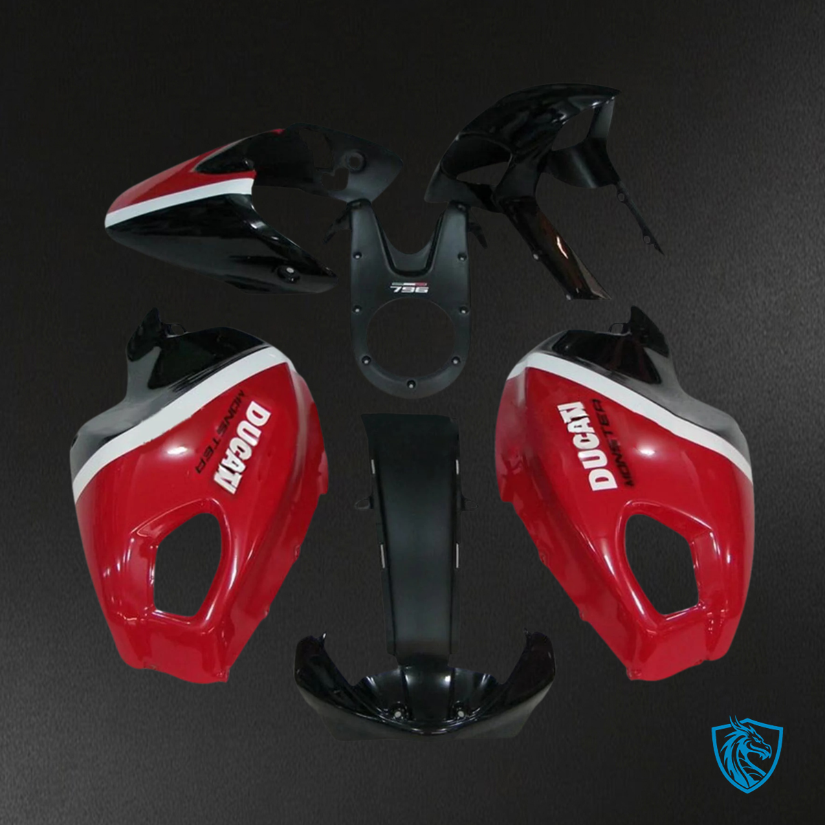 Ducati All Years Monster 696 796 1100 S EVO - Fairing Kit - Red & Black - ABS Bodywork