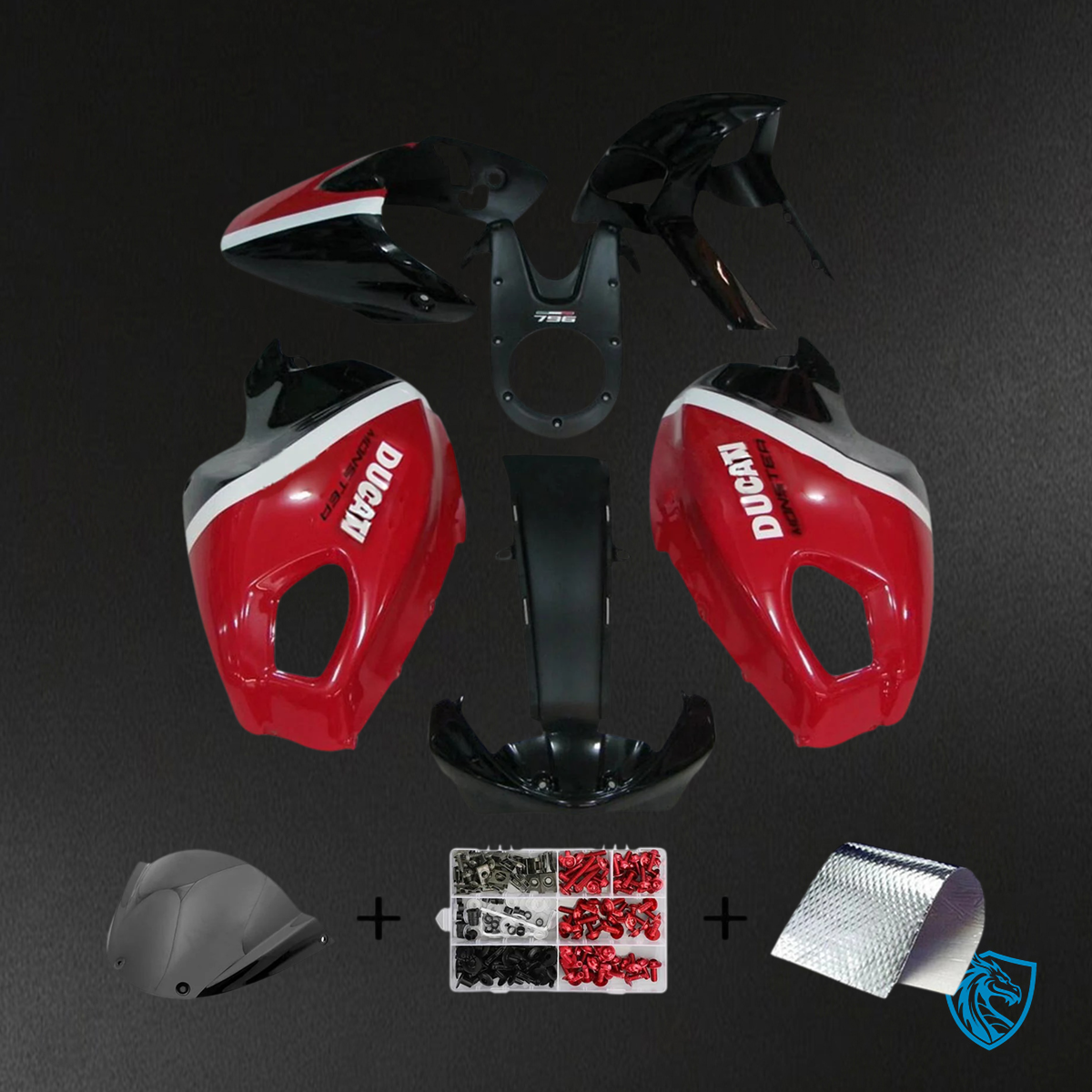 Ducati All Years Monster 696 796 1100 S EVO - Fairing Kit - Red & Black - ABS Bodywork