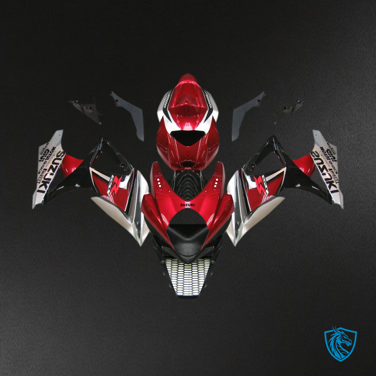 Suzuki GSXR1000 (2007-2008) Red, Silver & Black - Custom ABS Fairing Kit