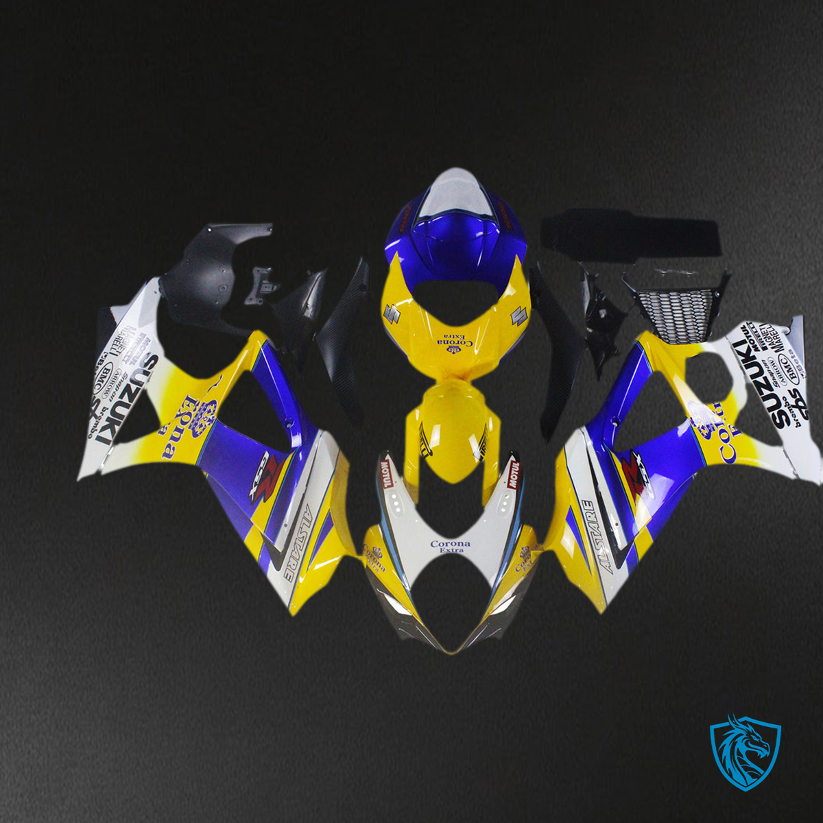 Suzuki GSXR1000 (2007-2008) White, Yellow & Blue Injection - MERGEment Motorcycle Fairings Kit