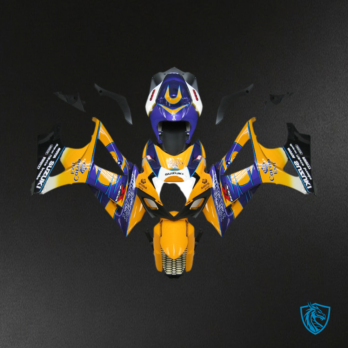 Suzuki GSXR1000 (2007-2008) Yellow, Blue & White - Custom ABS Fairing Kit
