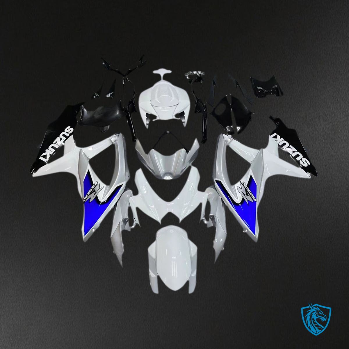 Suzuki GSXR 600 750 (2008-2010) White, Blue & Black Fairing Kit - Aftermarket ABS Bodywork