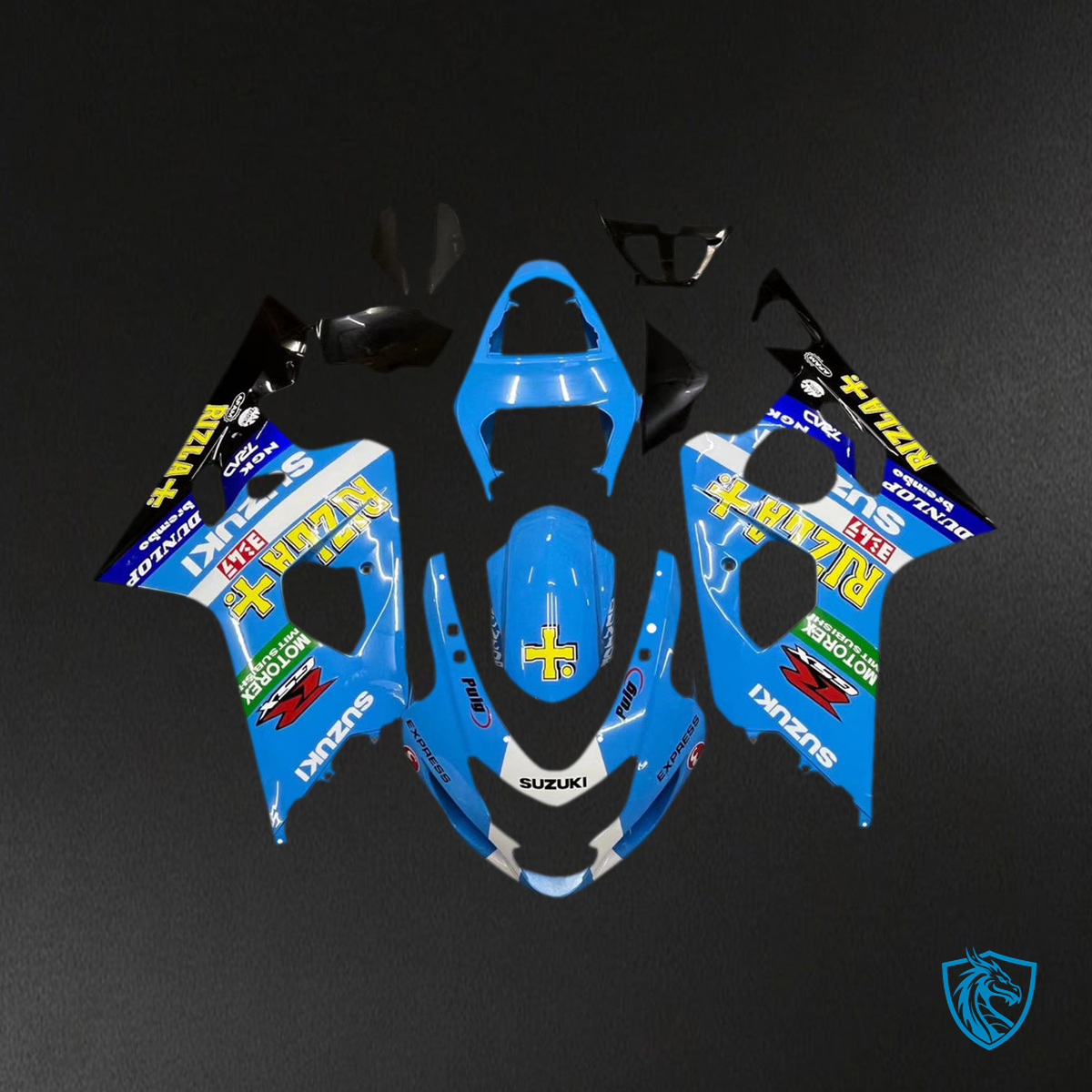 Suzuki GSXR 600 750 (2004-2005) Black, Yellow & Blue Fairing Kit - Aftermarket ABS Bodywork