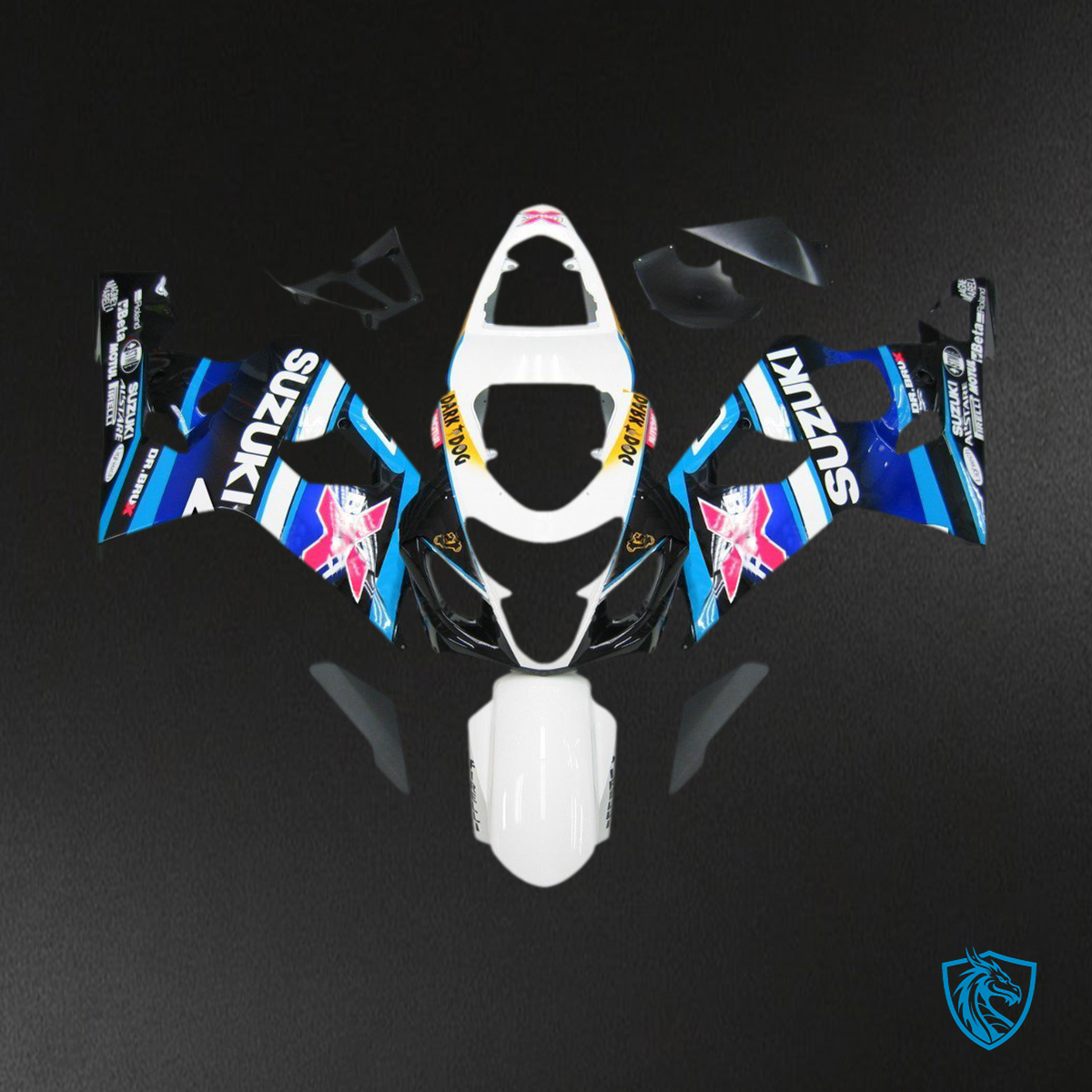 Suzuki GSXR 600 750 (2004-2005) White, Blue & Black - Custom ABS Fairing Kit