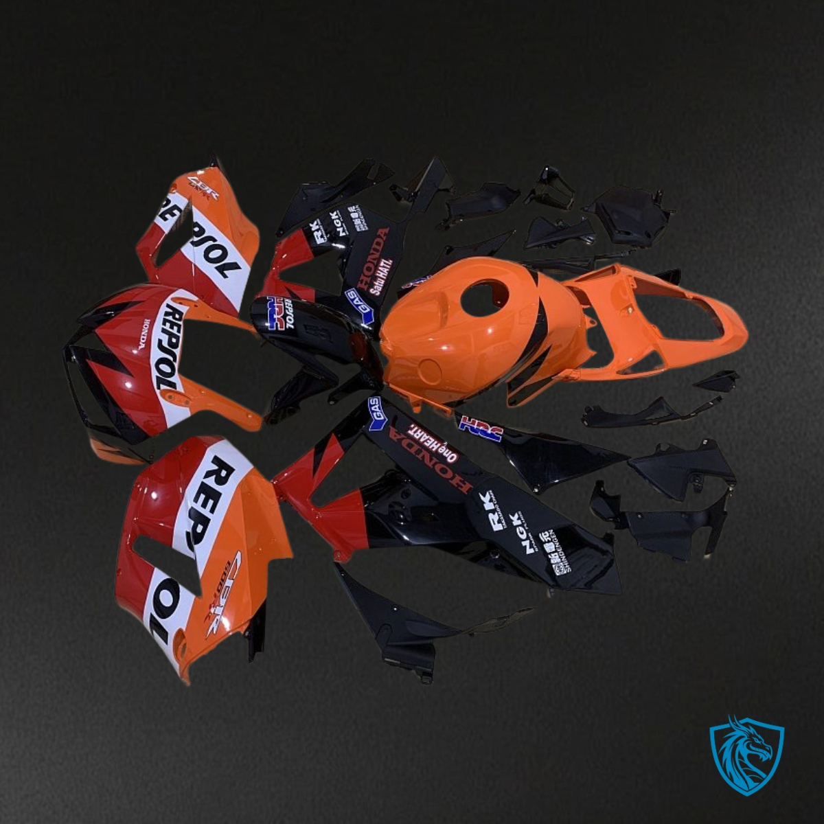 Honda CBR600RR (2013-2018) Glossy Orange & Black Repsol Fairing Kit - Aftermarket ABS Bodywork