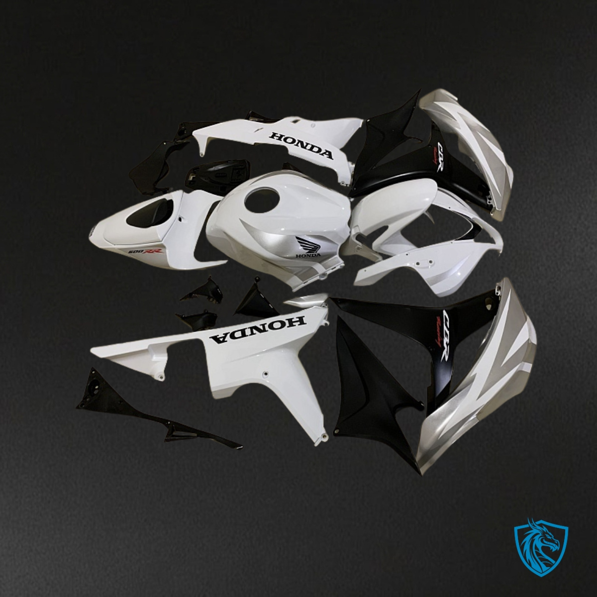 Honda CBR600RR (2007-2008) White, Black & Silver - Custom ABS Fairing Kit