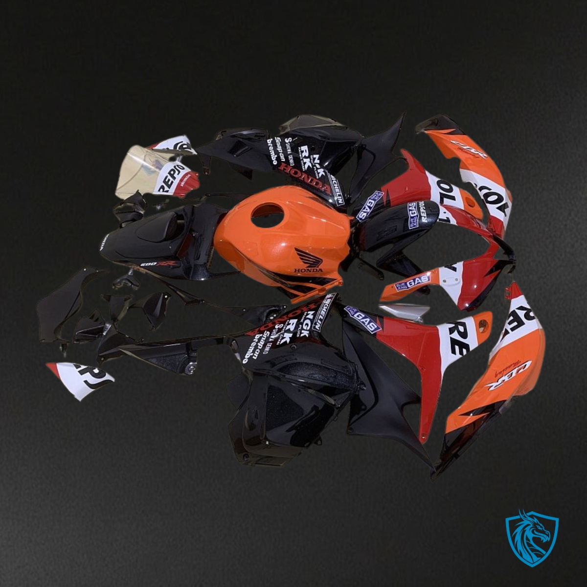 Honda CBR600RR (2009-2012) Black, Orange & Red Repsol - MERGEment Motorcycle Fairings Kit