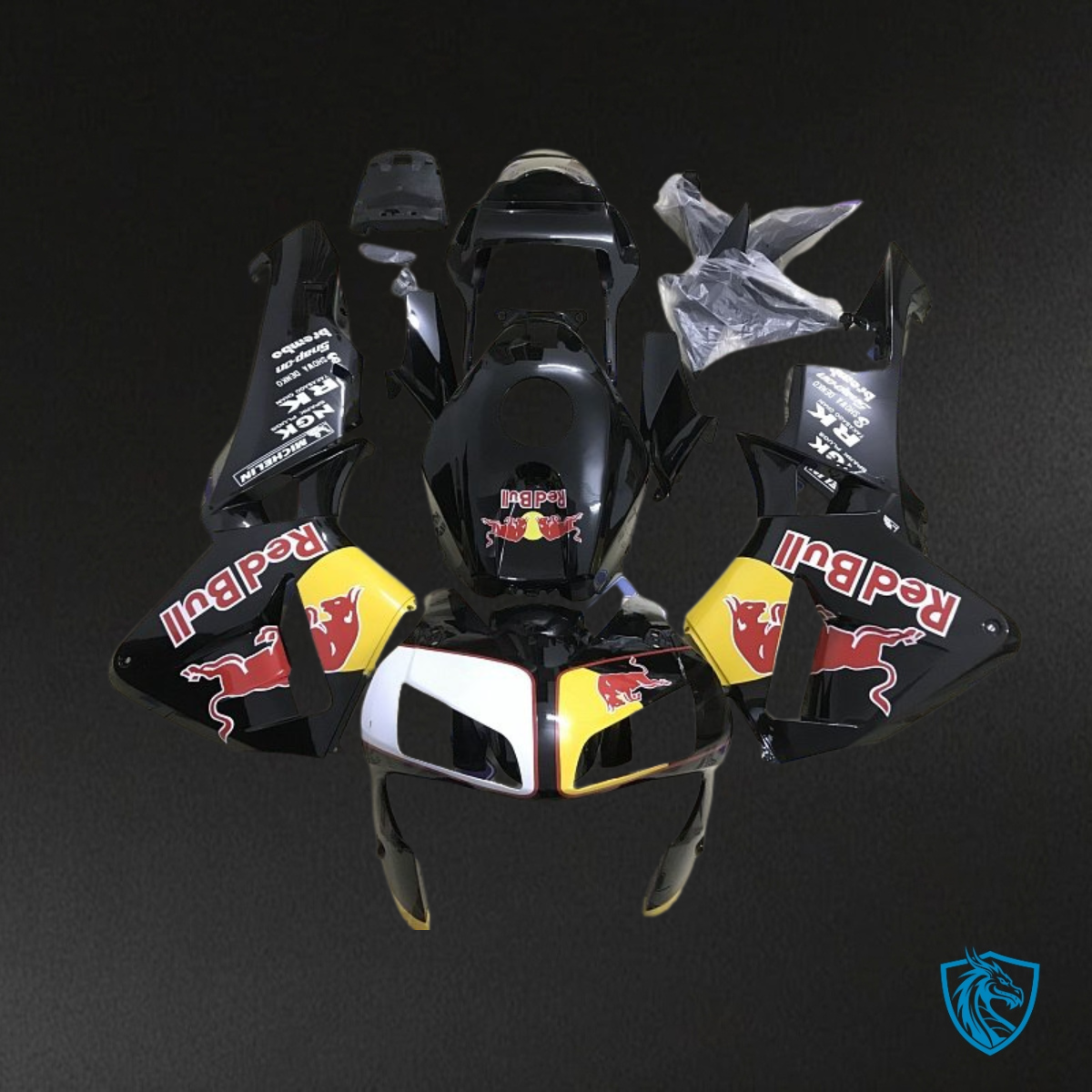 Honda CBR600RR (2003-2004) Black & Yellow Red Bull Fairing Kit - Aftermarket ABS Bodywork