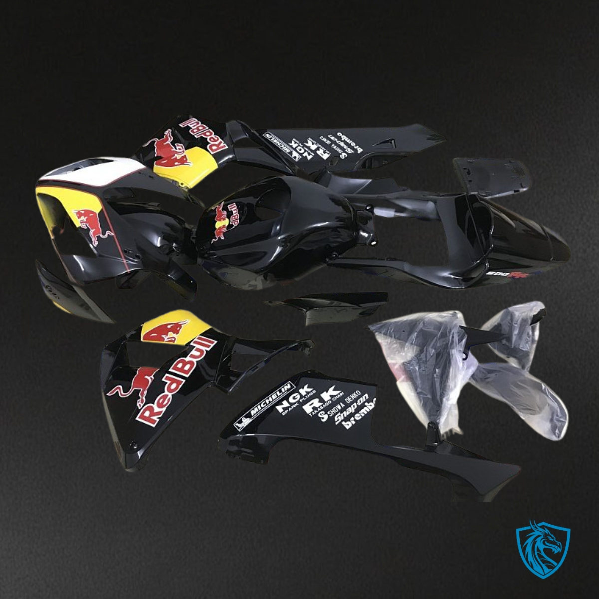 Honda CBR600RR (2003-2004) Black & Yellow Red Bull Fairing Kit - Aftermarket ABS Bodywork