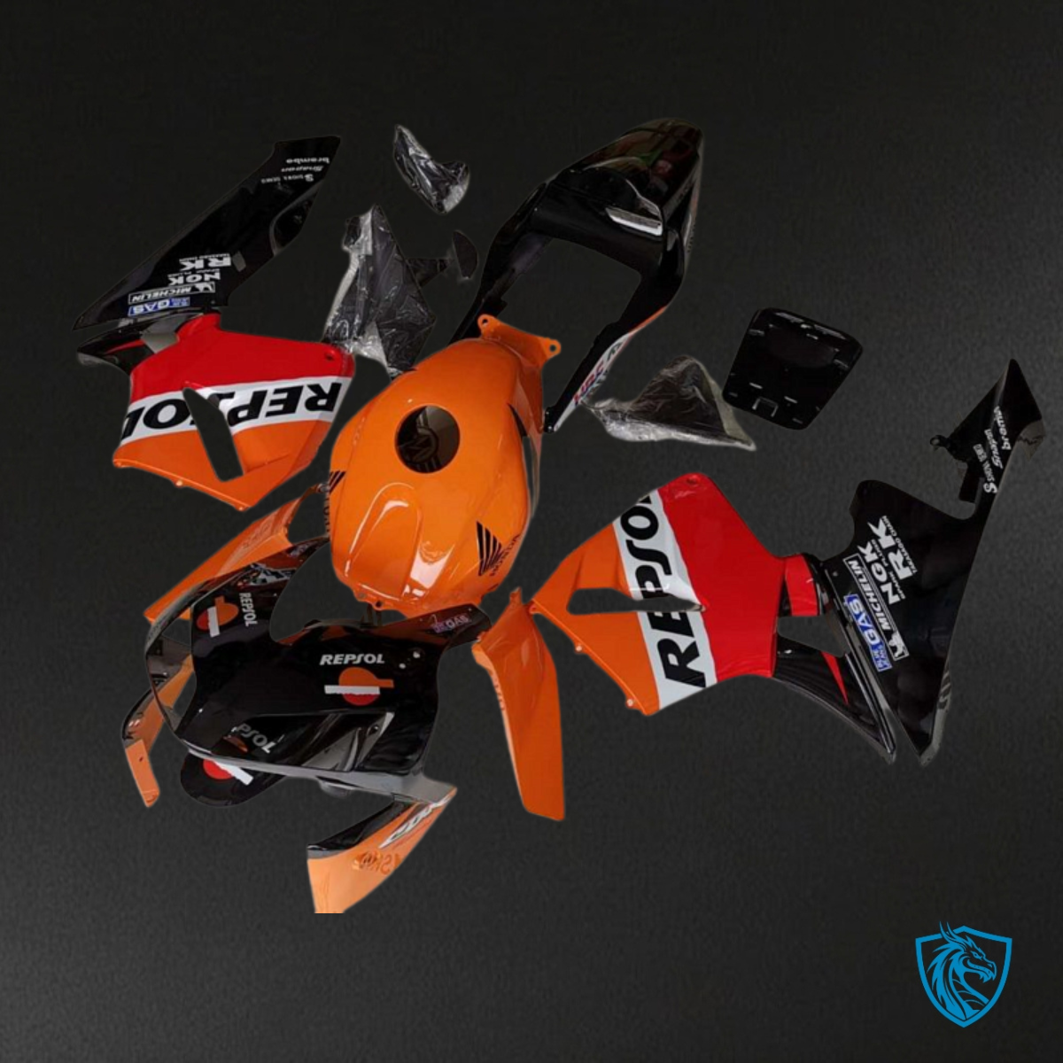 Honda CBR600RR (2003-2004) Black & Red Repsol Fairing Kit - Aftermarket ABS Bodywork