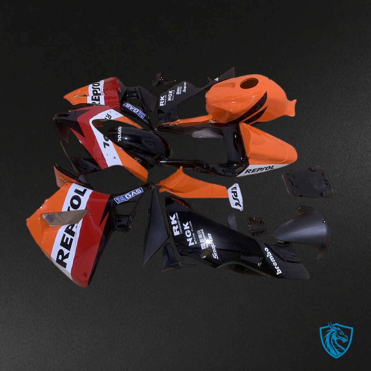 Honda CBR600RR (2003-2004) Black, Orange & Red Repsol - Custom ABS Fairing Kit