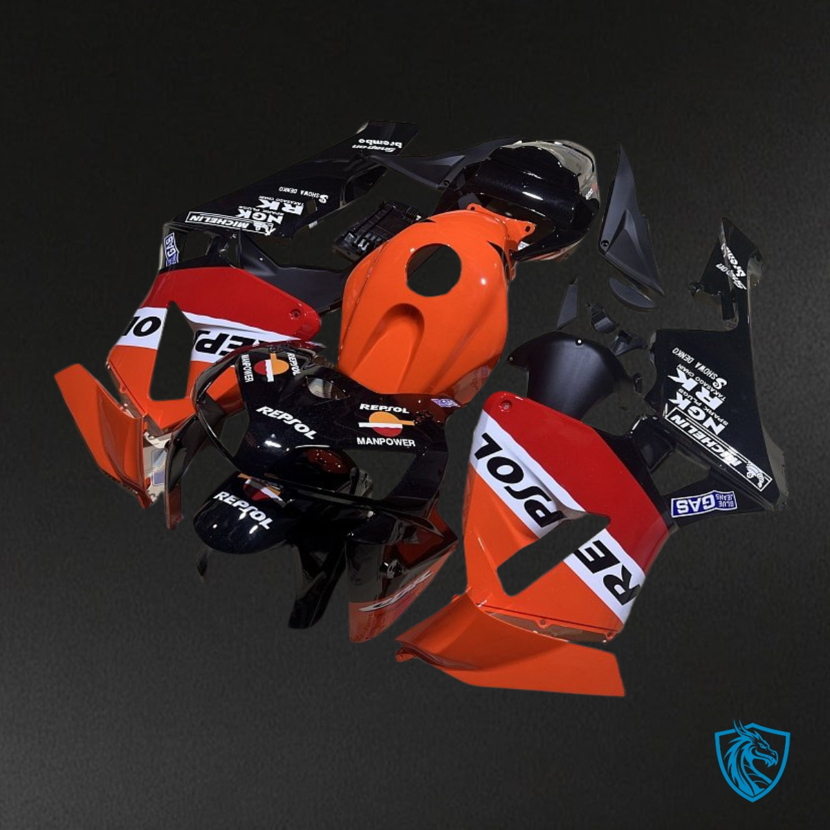 Honda CBR600RR (2005-2006) Black, Orange & Gloss Red Repsol - Custom ABS Fairing Kit