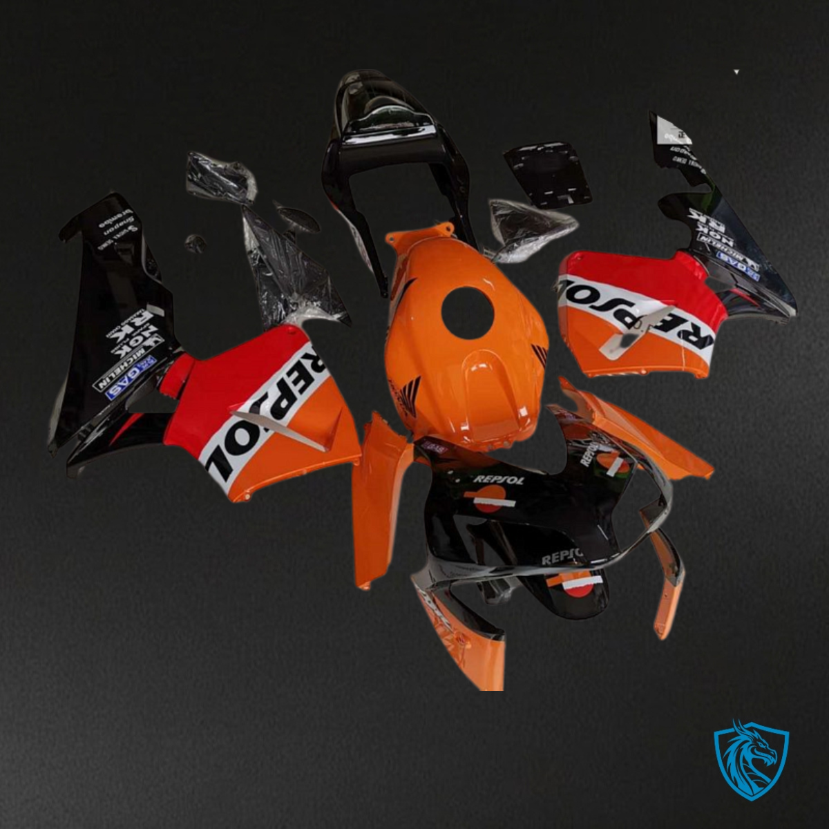 Honda CBR600RR (2003-2004) Black & Red Repsol Fairing Kit - Aftermarket ABS Bodywork