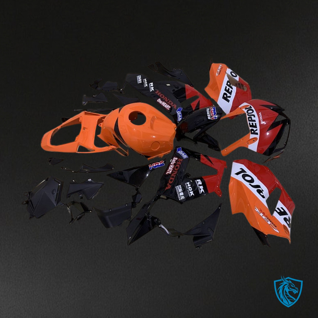 Honda CBR600RR (2013-2018) Glossy Orange & Black Repsol Fairing Kit - Aftermarket ABS Bodywork