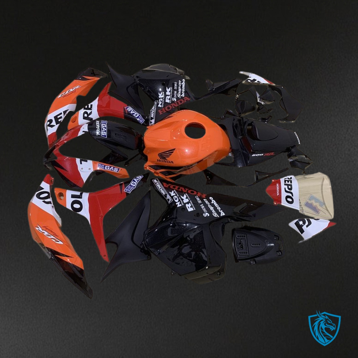 Honda CBR600RR (2009-2012) Black, Orange & Red Repsol - MERGEment Motorcycle Fairings Kit
