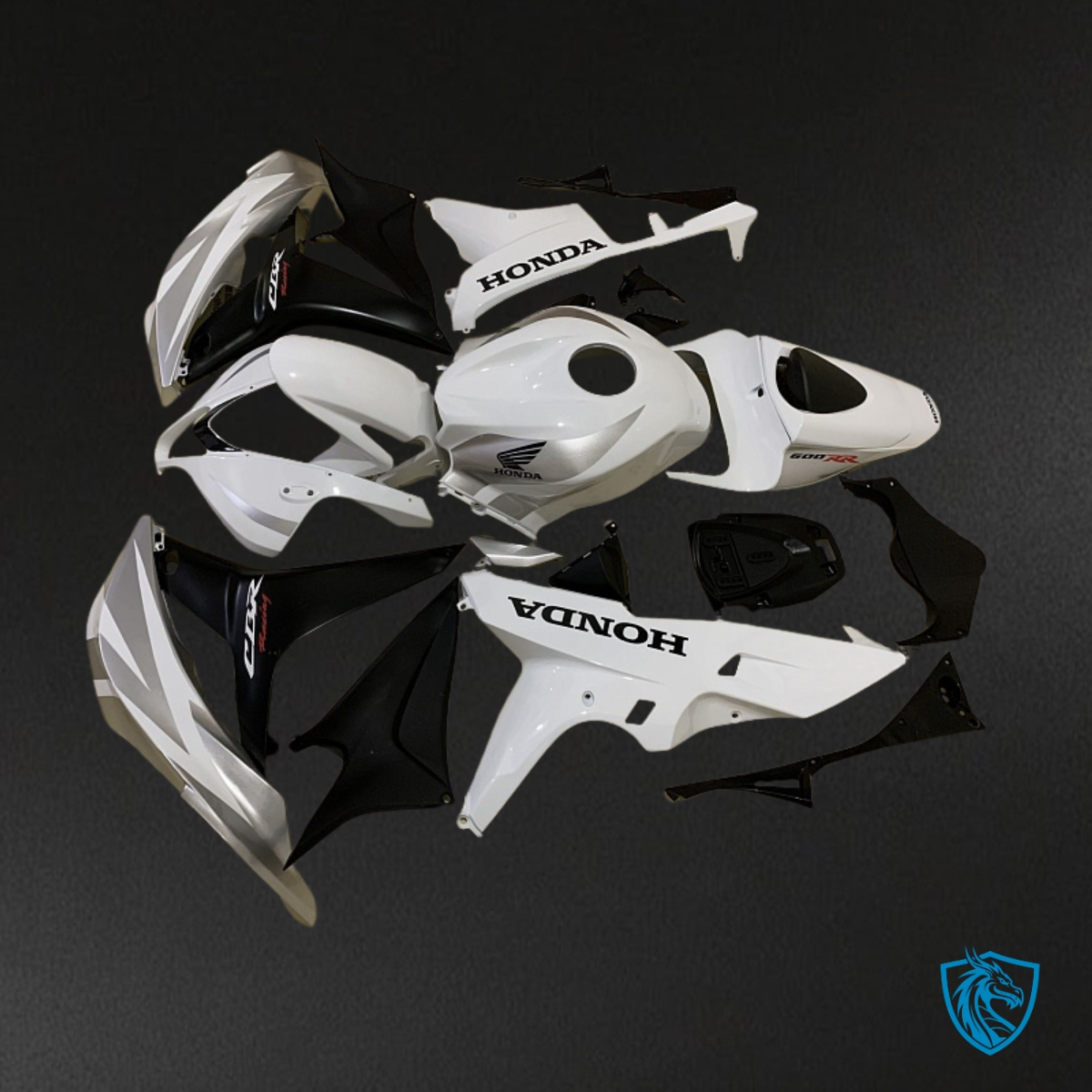 Honda CBR600RR (2007-2008) White, Black & Silver - Custom ABS Fairing Kit