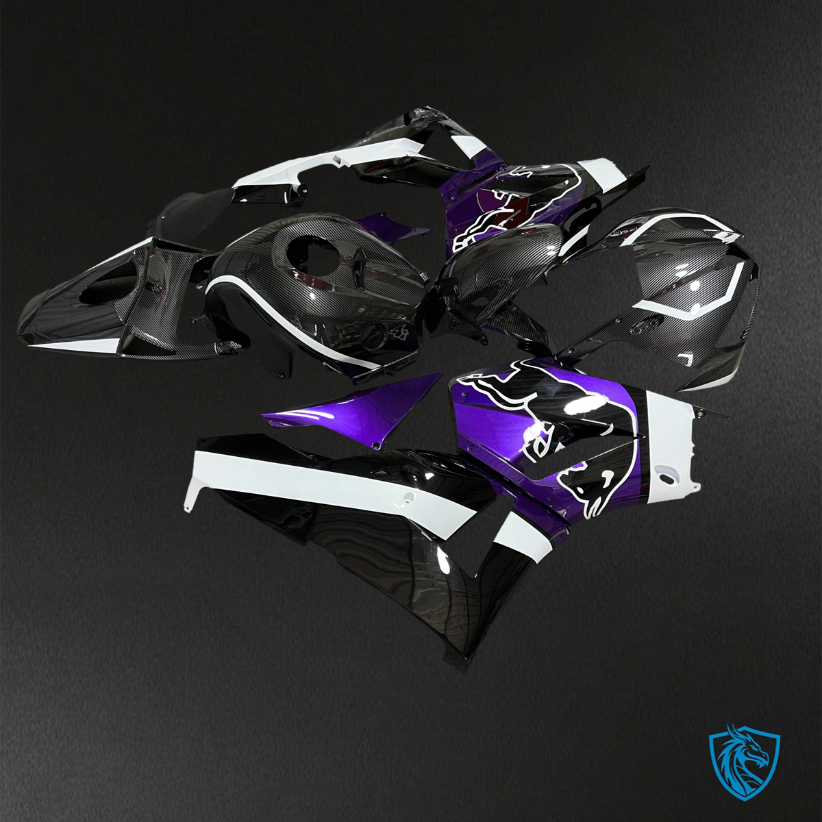 Honda CBR600RR (2013-2025) Gloss Purple, Black & White Carbon Fiber - Replacement Motorcycle Fairings Kit