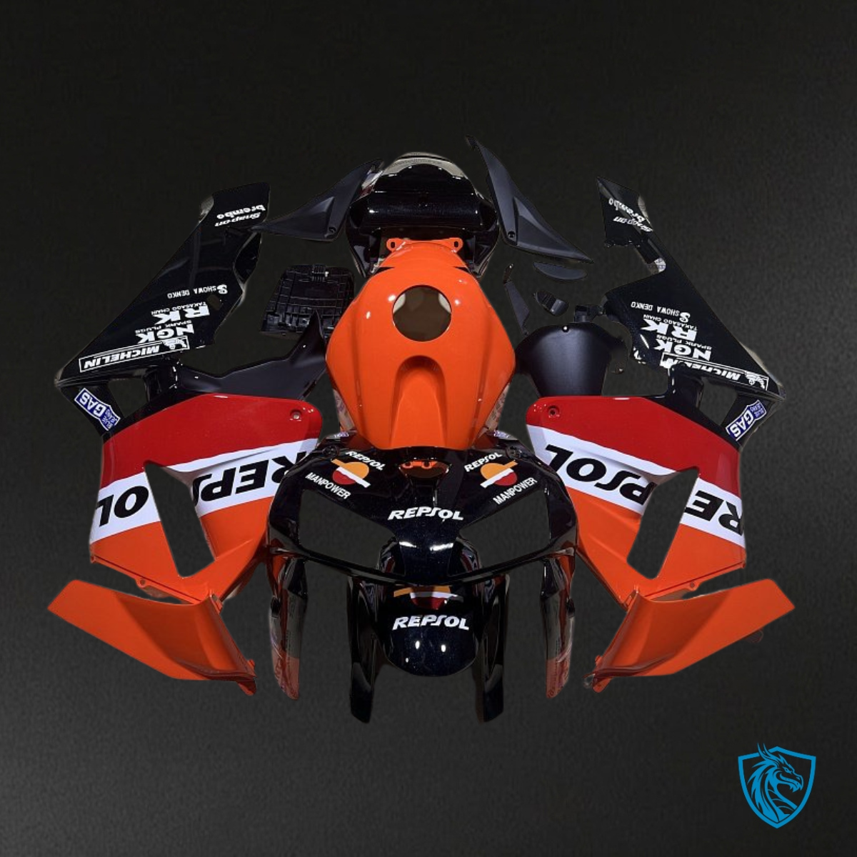 Honda CBR600RR (2005-2006) Black, Orange & Gloss Red Repsol - Custom ABS Fairing Kit
