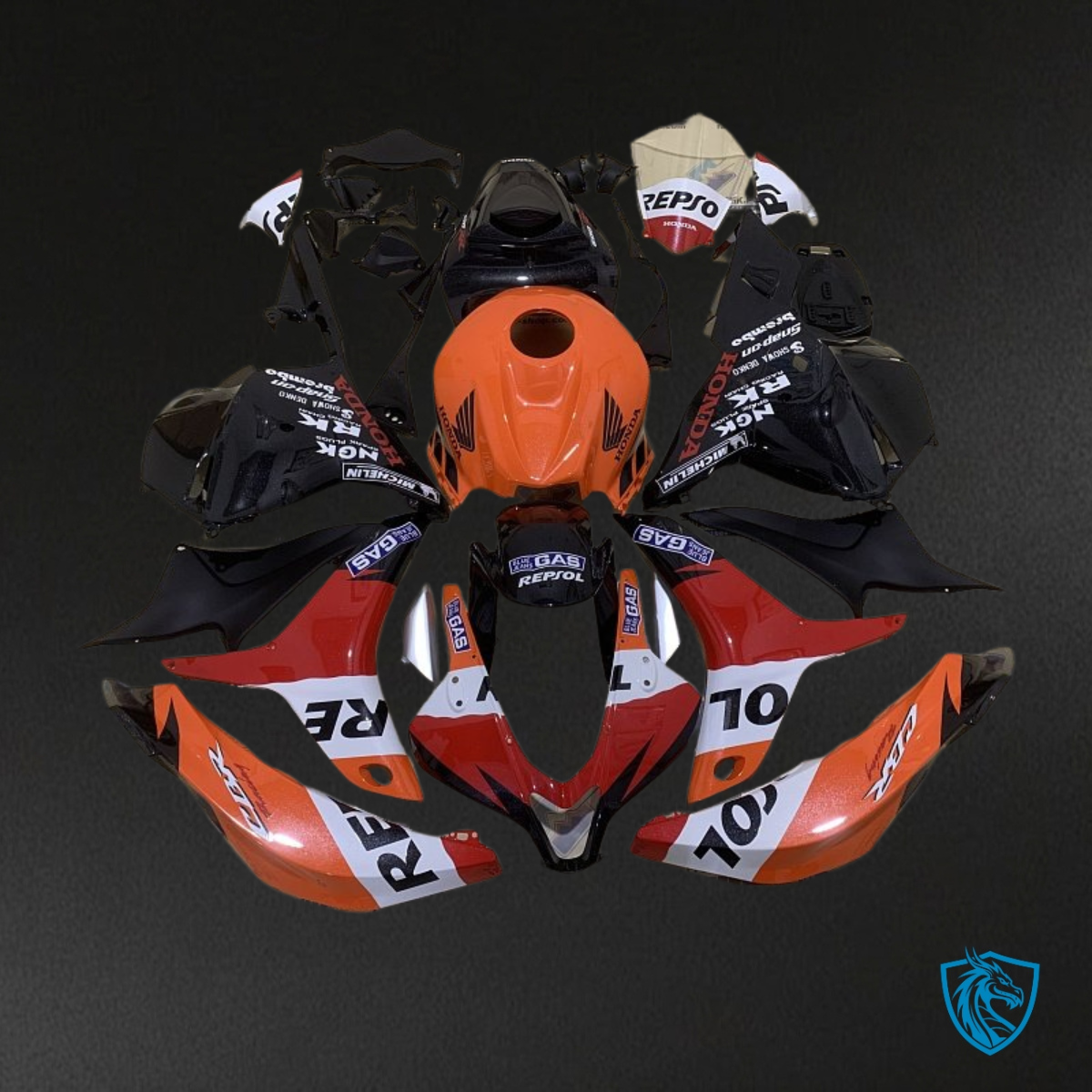 Honda CBR600RR (2009-2012) Black, Orange & Red Repsol - MERGEment Motorcycle Fairings Kit