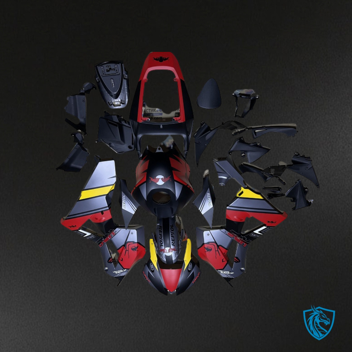 Honda CBR600RR (2013-2018) Black, Red & Gray Red Bull - Custom ABS Fairing Kit