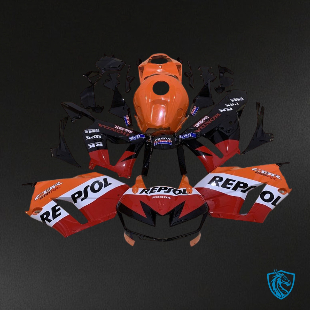 Honda CBR600RR (2013-2018) Glossy Orange & Black Repsol Fairing Kit - Aftermarket ABS Bodywork