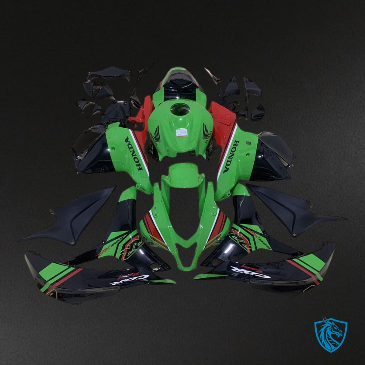 Honda CBR600RR (2009-2012) Glossy Green, Black & Red Fairing Kit - Aftermarket ABS Bodywork