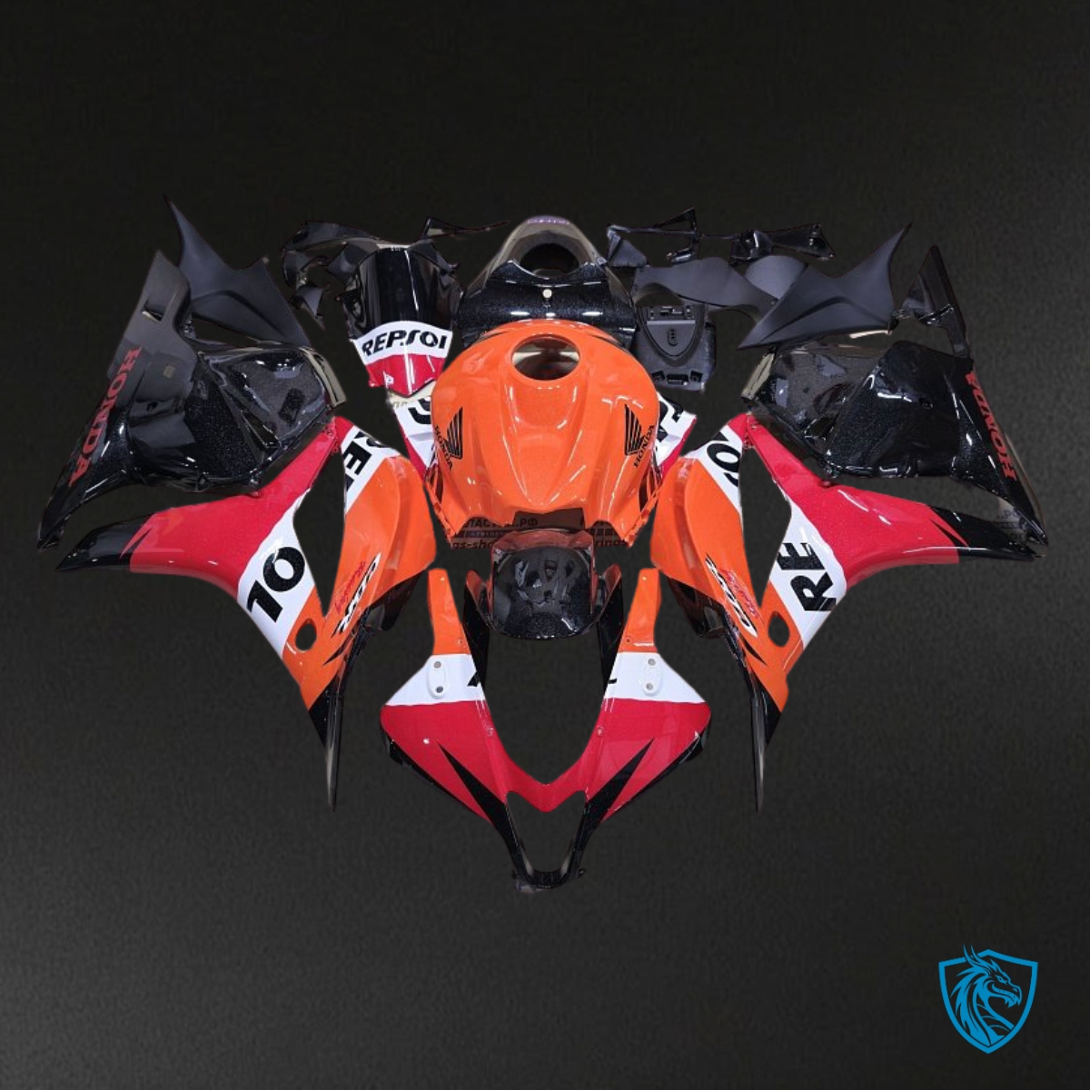 Honda CBR600RR (2009-2012) Black, Orange & White Repsol Fairing Kit | ABS Bodywork