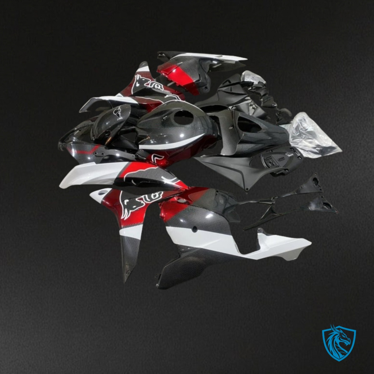 Honda CBR600RR (2009-2012) Black, White & Red Carbon Fabric Fairing Kit | ABS Bodywork