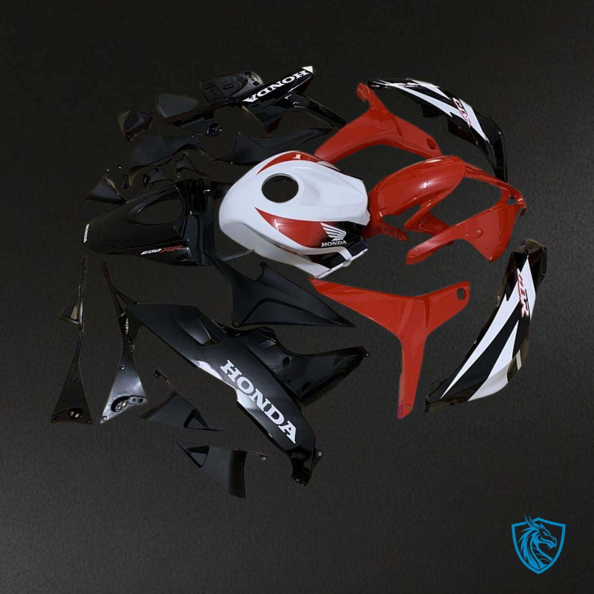Honda CBR600RR (2007-2008) Red, Black & White Logo - MERGEment Motorcycle Fairings Kit