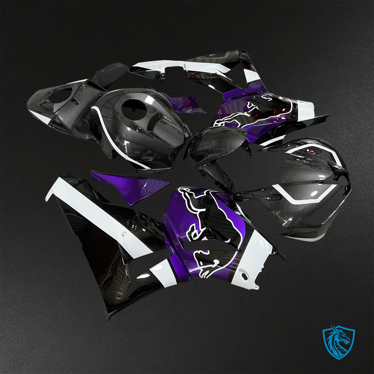 Honda CBR600RR (2013-2025) Gloss Purple, Black & White Carbon Fiber - Replacement Motorcycle Fairings Kit