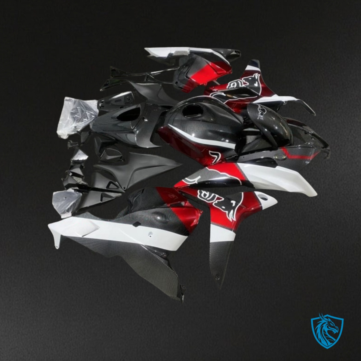 Honda CBR600RR (2009-2012) Black, White & Red Carbon Fabric Fairing Kit | ABS Bodywork
