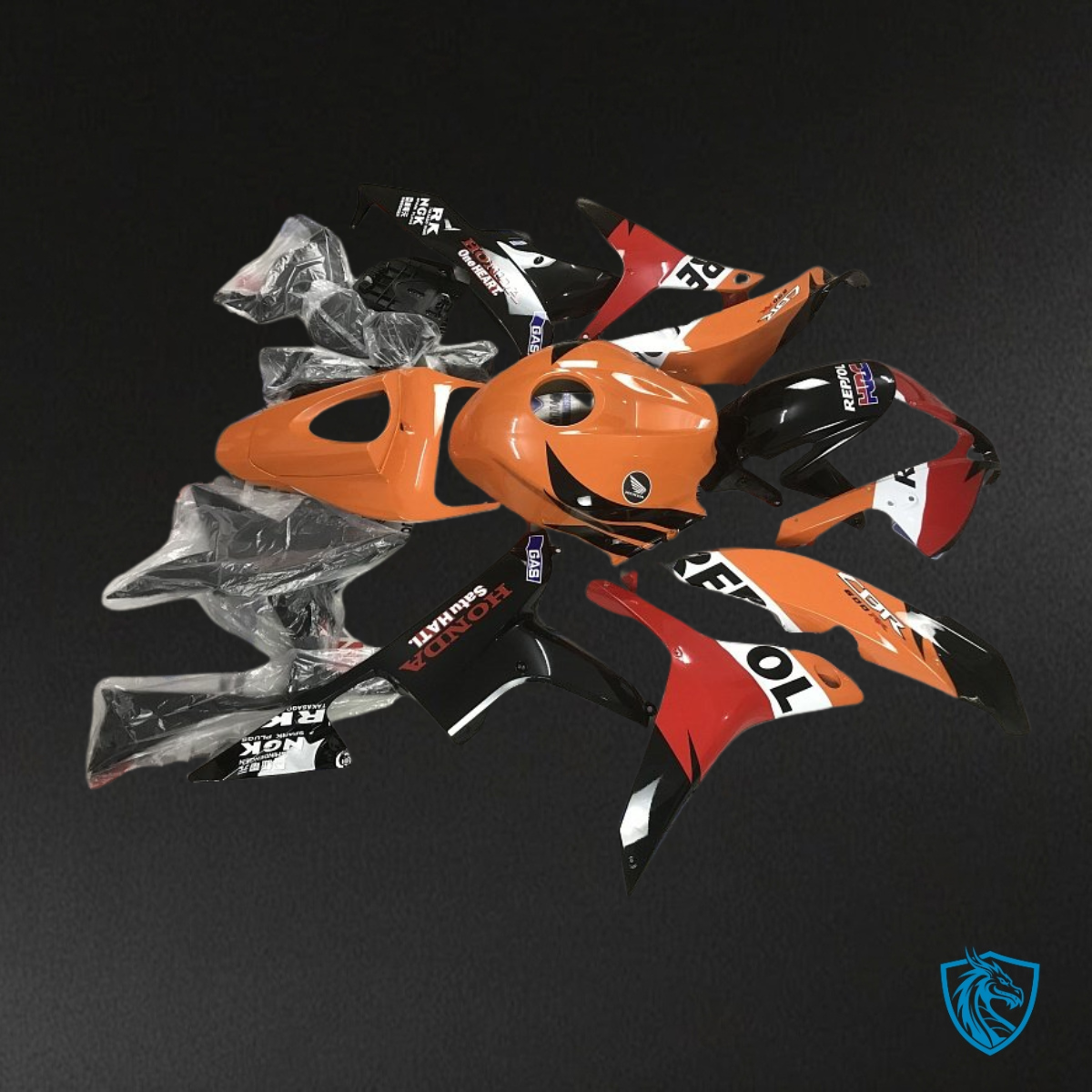 Honda CBR600RR (2007-2008) Black, Orange & White Repsol Fairing Kit | ABS Bodywork