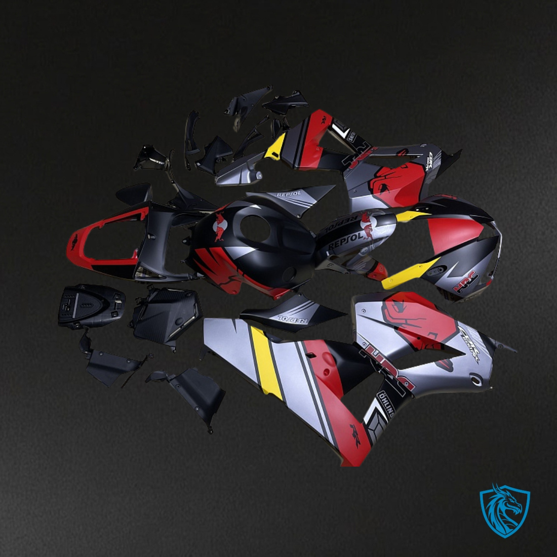 Honda CBR600RR (2013-2018) Black, Red & Gray Red Bull - Custom ABS Fairing Kit