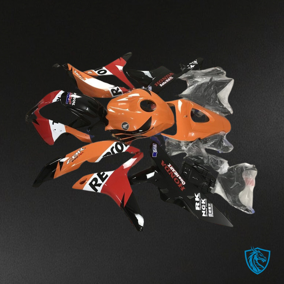 Honda CBR600RR (2007-2008) Black, Orange & White Repsol Fairing Kit | ABS Bodywork